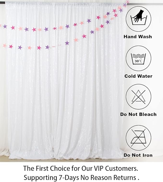 ShinyBeauty 2 Panels White Sequin Backdrop Curtain | 5Ft x 10Ft Glitter Wedding & Photography Background | Shimmer Curtains | Payette Sequin Fabric | Elegant & Durable Photo Backdrop