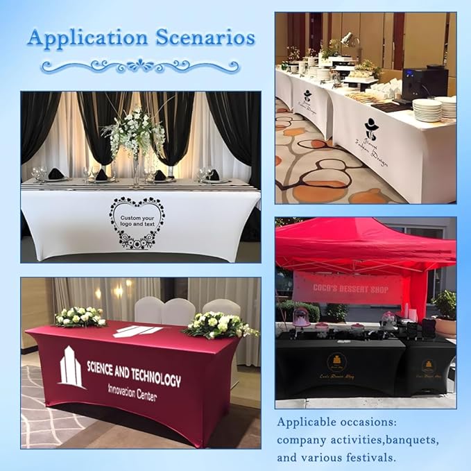 Custom Table Cloth with Business Logo 4FT 5FT 6 FT 8 FT Spandex Customized Table Cover Stretch for Tradeshow Events Birthday Wedding Anniversary Mantel Personalized Table Cloth (6FT)