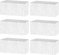 6 Pack 29x108 Inch Metallic Foil Fringe Tinsel Table Skirts Banner for Rectangle Tables Streamer Garland Curtains Backdrop for Wedding, Birthday, Parade Floats Party Decoration(White)