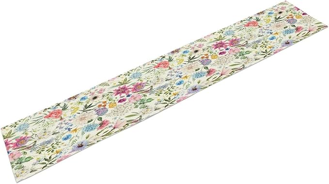 Floral Table Runner Watercolor Peony Rose Flower Kitchen Table Decoration for Indoor and Outdoor Wedding Party 13x60 Inch