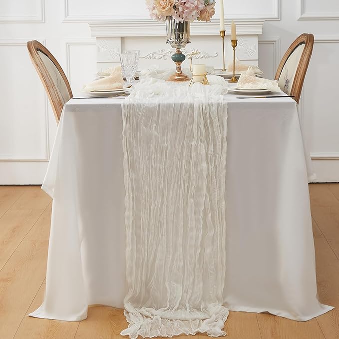 Ivory White 1 Pack Cheesecloth Table Runner 120 Inch 10 FT Boho Rustic Gauze for Wedding Baby Shower Party Farmhouse Summer Home Decor Washable