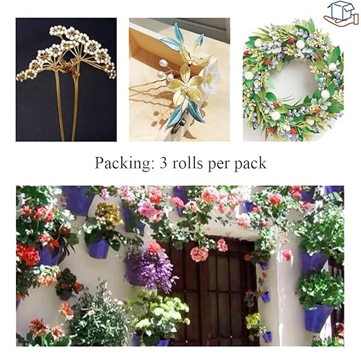 HAHIYO 26Gauge Rose Red Metal Floral Wire - 3 Rolls, 115 Yards (345 Feet) - Flexible Paddle Wire for Craft, Christmas Wreath, Flower Arrangement, Bouquet Wrapping, Wedding, DIY