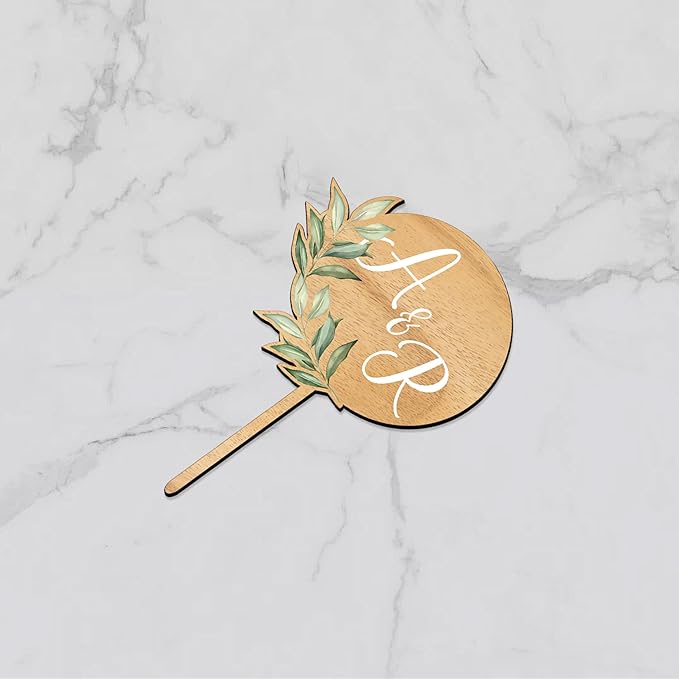 Custom Cupcake Toppers Cake Decorations in Wood for Wedding Engagement Baby Shower Birthday Party etc. (Design A / 12 PCS)