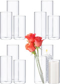 Sawysine 12 Pcs Glass Cylinder Vases 2.5''/2.95''/3.9'' Diameter Clear Flowers Vase Hurricane Floating Candles Holders for Table Centerpieces (3.9 x 8 in,3.9 x 10 in,3.9 x 12 in)