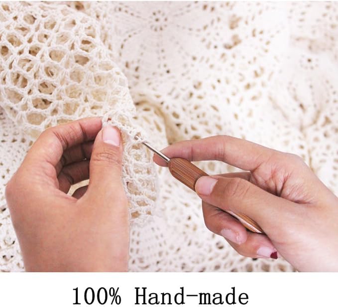KEPSWET Cotton Handmade Crochet Lace Table Runner Black Rectangle Coffee Table Dresser Decor (14x36 inch)
