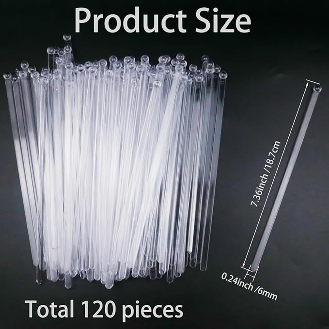 120 Pieces Ball Head Stirrer Disposable Plastic Round Top Crystal Swizzle Sticks, Crystal Cake Pops, Cocktail Coffee Drink Stirrers