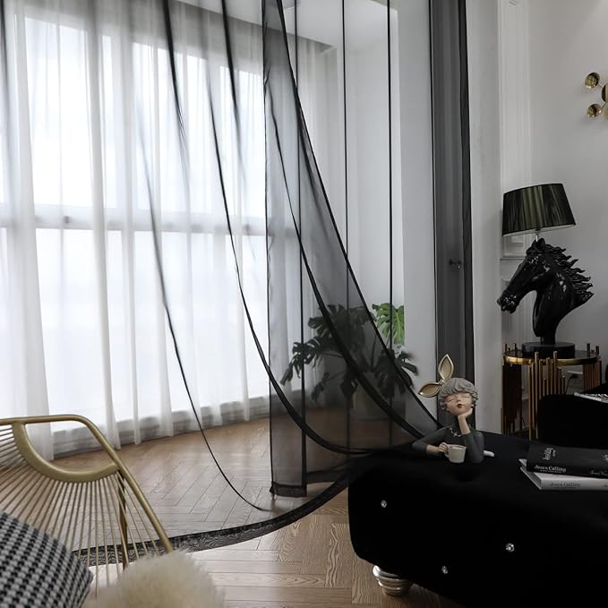 Window Black Sheer Curtains 84 Inches Long 2 Panels Sheer Curtain Basic Rod Pocket Panel for Bedroom Children Living Room Yard Kitchen (Black, 52" W x 84" L | 2 pcs)