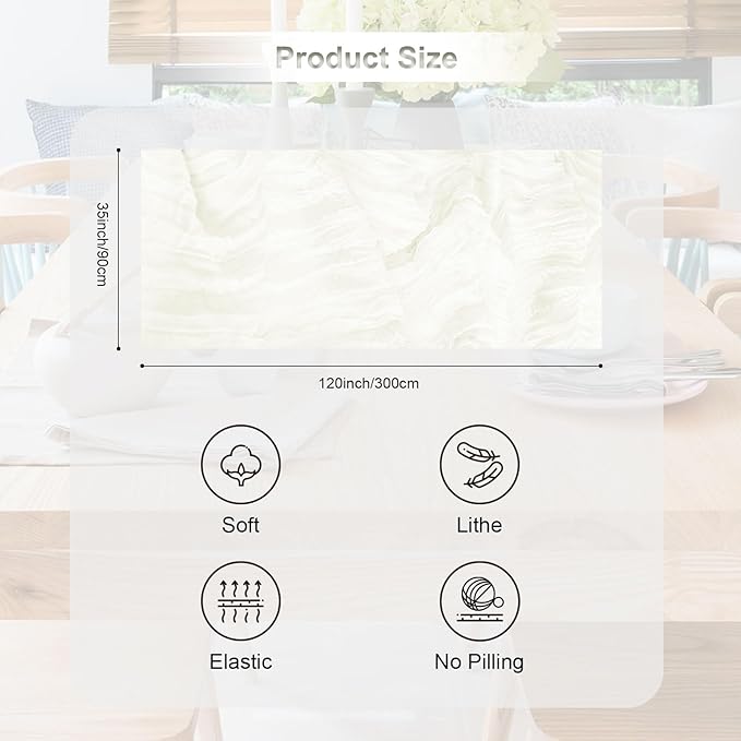 10 Pack White Cheesecloth Table Runner 35x120 Inch 10Ft Rustic Gauze Cheese Cloth Thanksgiving Table Runner Sheer Cheesecloth Table Runners for Wedding Party Bridal Shower Decoration