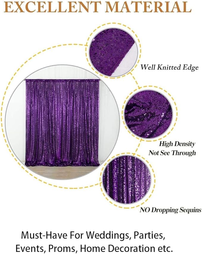 ShinyBeauty Sequin Backdrop 10FTx10FT Purple Backdrop Background Glitter Drapery for Birthday Parties Sparkly Photography Backdrops Purple Curtain Drape