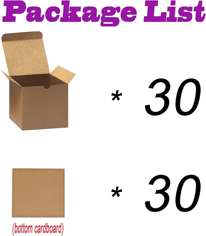 Bonfasvo Gift Boxes 30 Pack 4x4x4 inches Brown Fold Kraft Paper Boxes Bridesmaids Proposal Box Cupcake Boxes Easy Assemble Boxes with Lids for Wedding Birthday Party Christmas