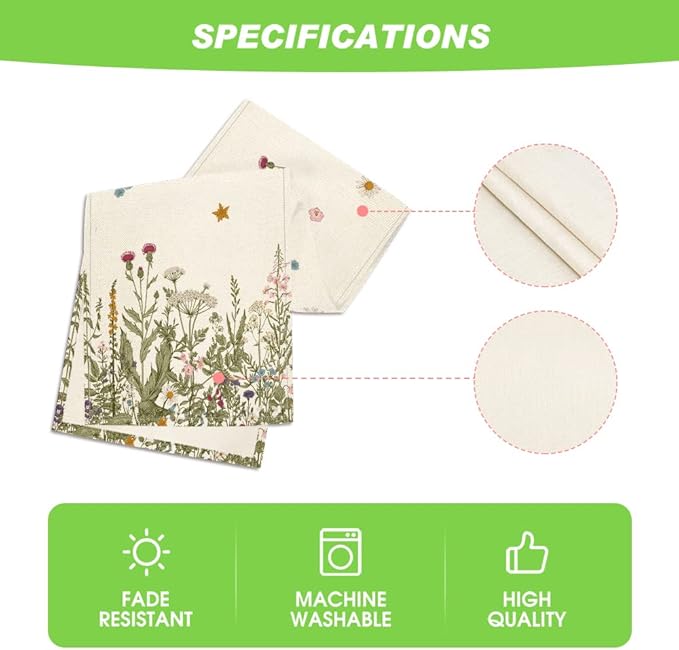 Artoid Mode Antique Herbs and Wild Flowers Summer Table Runner, Spring Fall Kitchen Dining Table Decoration for Home Party 13x108 Inch