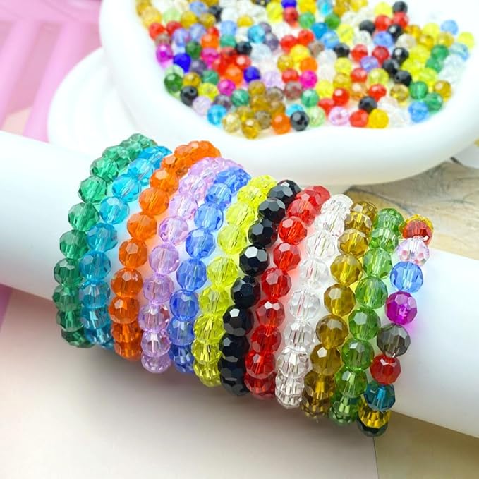 200 PCS 6mm Crystal Glass Beads Round Multiple Faceted Loose Spacer Glass Beads for DIY Handcrafte Bracelet Necklace Earring Jewelry Making(Orange)