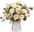 LESING Artificial Rose with Vase, Fake Silk Flowers Bouquets in Vase Table Centerpiece Arrangement for Kitchen Living Room(Champagne-1)