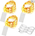 3 Pack Rechargeable String Fairy Lights 10ft 30 LED, 4 Modes Copper Wire Christmas Starry Lighting, Waterproof Micro Firefly Moon Light, Warm White, Battery and USB Cable Included