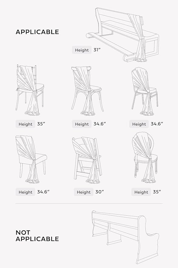 Ling's moment Wedding Chiffon Chair Sashes Cover Aisle Decorations Draping Fabric Wrinkle-Free with Tie 16 Pcs for Party Ceremony Reception Floral Arrangement Banquet Outdoor Decor