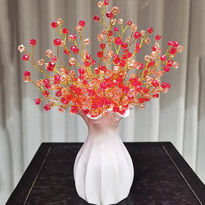 16PCS Crystal Artificial Flowers Bouquets Handmade Acrylic Flower Branches Fake Beaded Baby Breath Floral Crafts for Wedding Party Home Decor