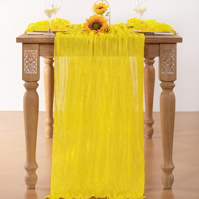 Lemon Yellow Cheesecloth Table Runner 6 Pack Fall Table Runners Boho Gauze 120 Inches Yellow Cheese Cloth Fall Table Decorations for Thanksgiving Wedding Bridal Baby Shower Parties Decor