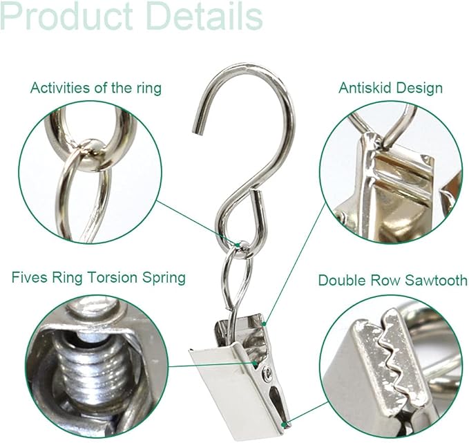 50 Pack Curtain Clip String Hanger Outdoor Indoor Photo Hook Stainless Steel Hook Silver (Silver)