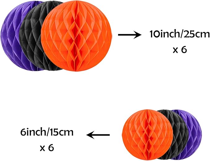 ZOOYOO 12Pcs 6" 10" Honeycomb Balls Decorations Hanging Tissue Paper Pom Poms for Halloween Graduations Birthday Wedding Fall Party Decorations(Orange Purple Black)