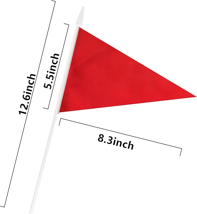12 Pack Red Pennant Flags Small Mini Hand Held Solid Color Pennant On Sticks Flags with 12.6"Solid Pole & Spear Top,Party Events Celebration,School,Grand Opening,Kids Birthday,Sports Clubs,Flower Pot