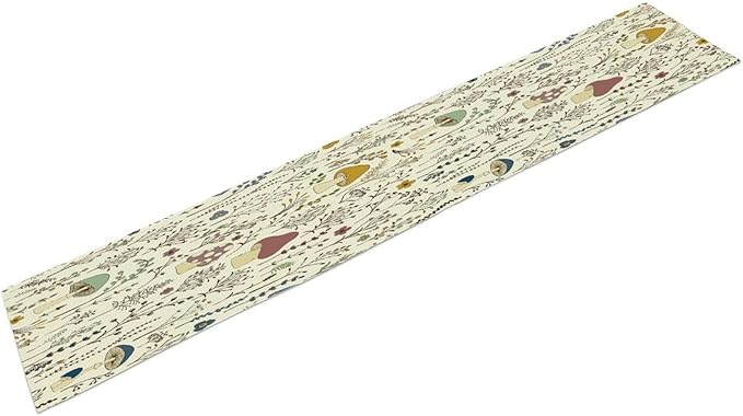Mushroom Table Runner,Colorful Wild Plants and Fungus Botanical Plants Pattern Print Burlap for Hotel Indoors Outdoor Dining Room Kitchen Holiday Party, 13x36in
