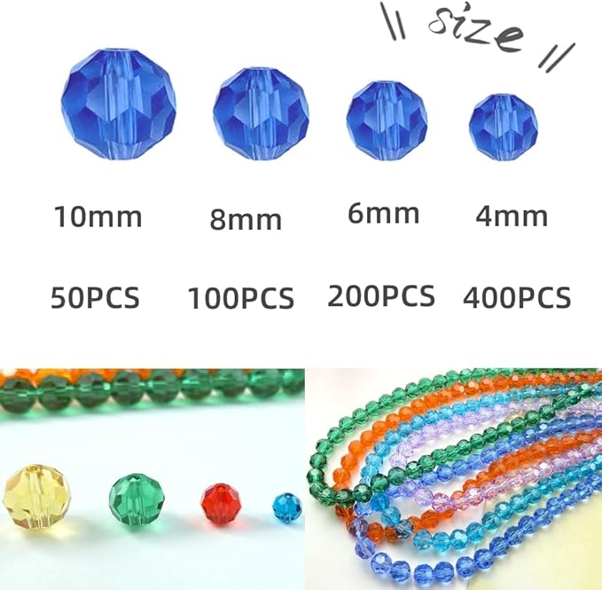 200 PCS 6mm Crystal Glass Beads Round Multiple Faceted Loose Spacer Glass Beads for DIY Handcrafte Bracelet Necklace Earring Jewelry Making(Rose)