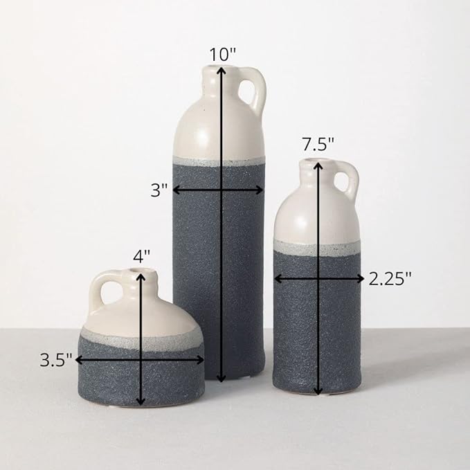 Sullivans Jug Vase Set, Two Tone White and Grey Texture Farmhouse Decor for Your Kitchen, Bedroom, Office, Living Room, & Bathroom, Coffee Table Decor, Aesthetic Centerpiece Decorations (CM2945)