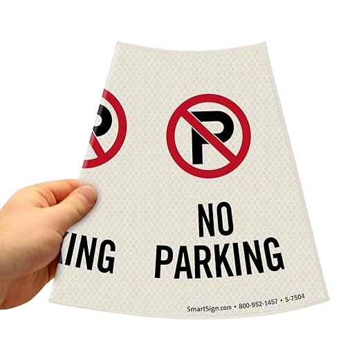 SmartSign 6-Pack "No Parking" Reflective Cone Message Sleeve Collar with Symbol, 360-Degree Visibility, Non-Adhesive Vinyl Signs for Traffic Safety Cones, 3-Side Print [Cone Not Included]