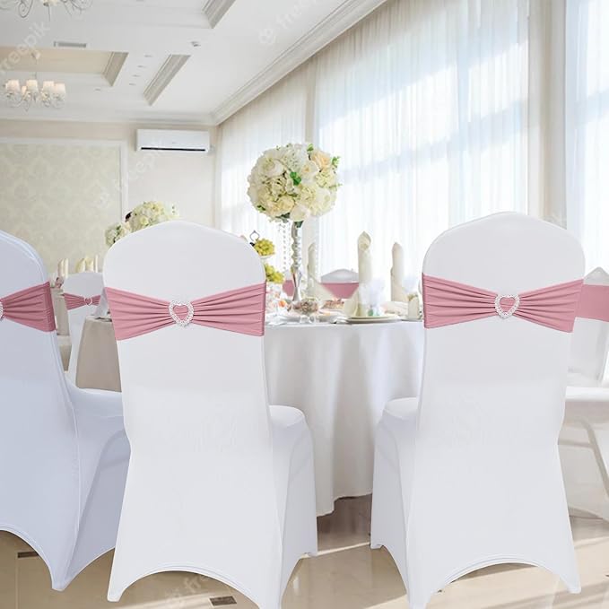 Howhic Pack of 30 Spandex Chair Sashes Bows Stretch Chair Cover Band with Buckle Slider Universal Elastic Chair Ties for Wedding Banquet Party Event Decoration (Dusty Pink)