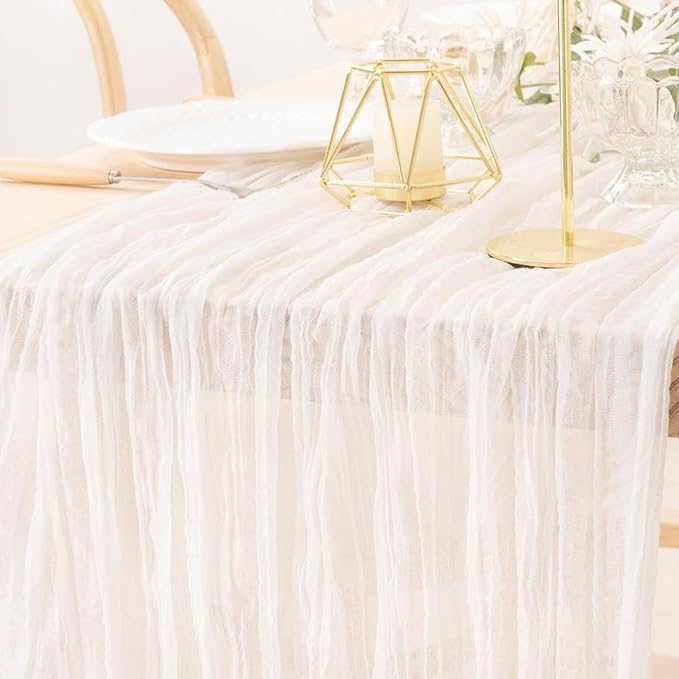 MLMW Ivory White Table Runner Cheesecloth Boho Gauze Rustic Cheese Cloth Table Runner 160 inch Sheer 13.3ft for Thanksgiving Wedding Party Baby Bridal Shower Birthday