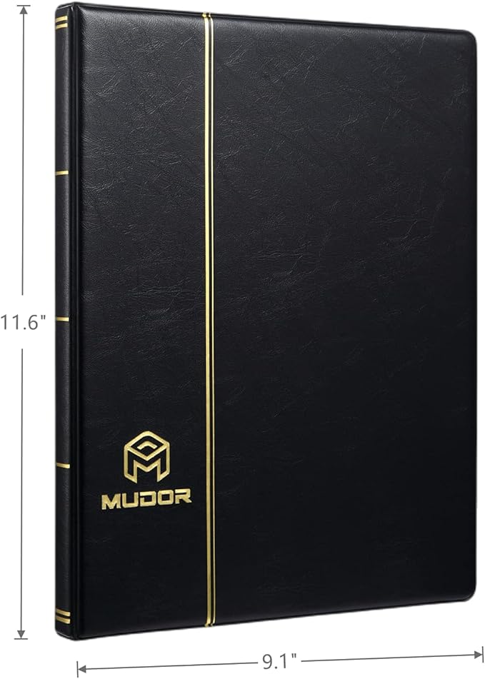 MUDOR Stamp Collecting Album, 6 Rows Pockets Stamp Book for Collectors, 10 Sheets Stamp Stockbook