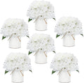 Flower Table Centerpieces - Set of 6 Floral Arrangement Artificial Wedding Hydrangeas Floral Arrangement with Rustic Metal Vase for Bridal Tea Party Event Decorations - White