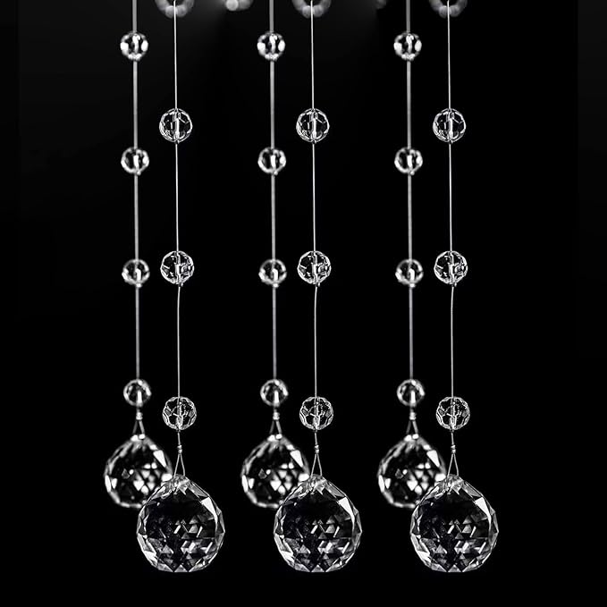 Crystal Beaded String Clear Glass Beads Garland Strands Hanging Wedding Arch Decor Curtain Chandelier Christmas Tree Ornaments Door String Beaded Drapes Decoration Accessories(3.3 Feet 5pcs)