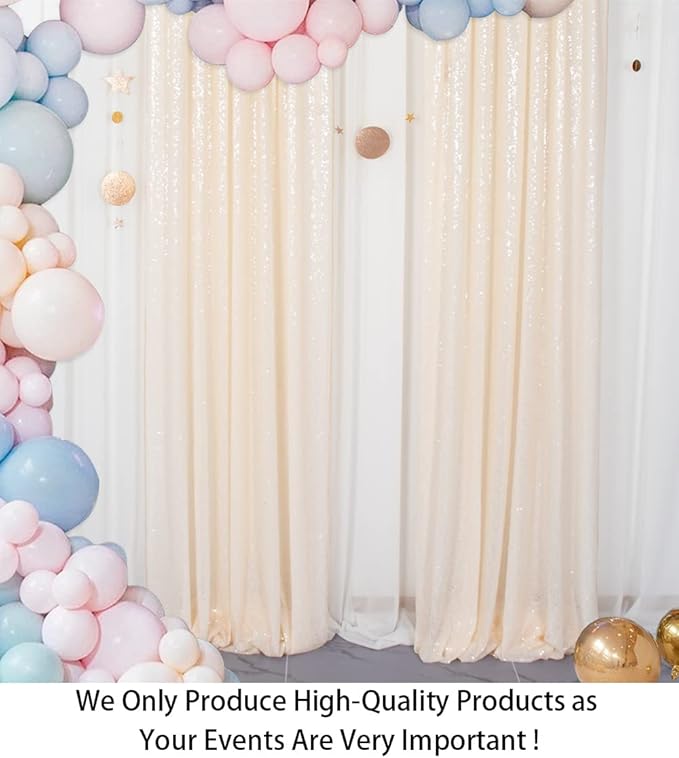 ShinyBeauty Sparkle Backdrop Curtain Ivory 2 Panels Set Sequin Photo Backdrop 2FTx8FT Sequin Backdrop Curtain Pack of 2-1220S