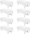 BRILLMAX 8 Pack White Tablecloths for 8 Foot Rectangle Tables 60 x 126 Inch - 8ft Rectangular Bulk Linen Polyester Fabric Washable Cloth Cover for Wedding Reception Banquet Birthday Party