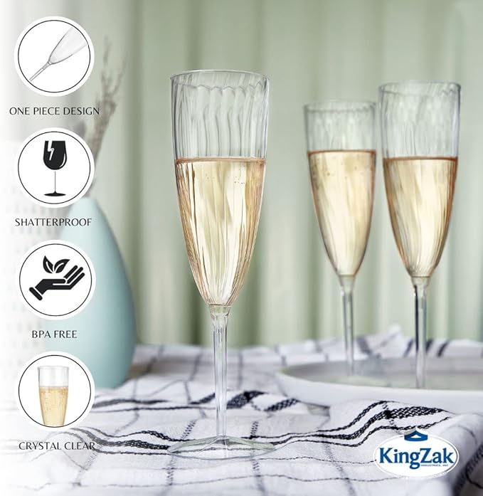 Lillian Tablesettings 96 Count Premium Champagne Flutes 6 oz. Clear Hard Plastic 1-Piece Disposable Glasses, Value Box
