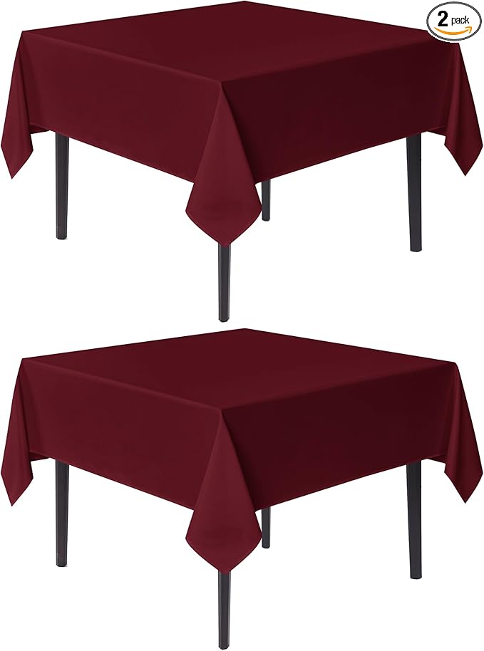 sancua Square Tablecloths 85x85 Inch Burgundy, 2 Pack - Fabric Table Cloth for Square or Round Tables, Washable Polyester Table Cover for Christmas Dinner, Holiday Party, Decorative Display Tables