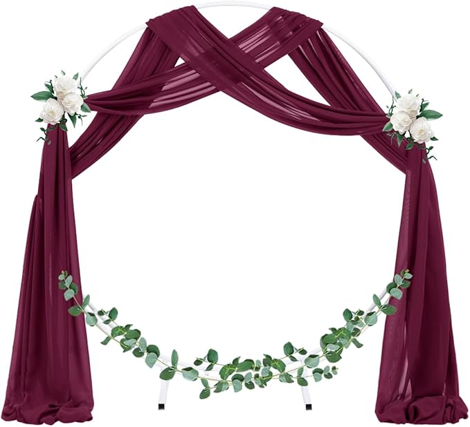 Socomi Wedding Arch Draping Fabric 2 Panels 29" x 19Ft Burgundy Sheer Chiffon Curtain Drapes 6 Yards for Wedding Ceremony Birthday Party Decoration