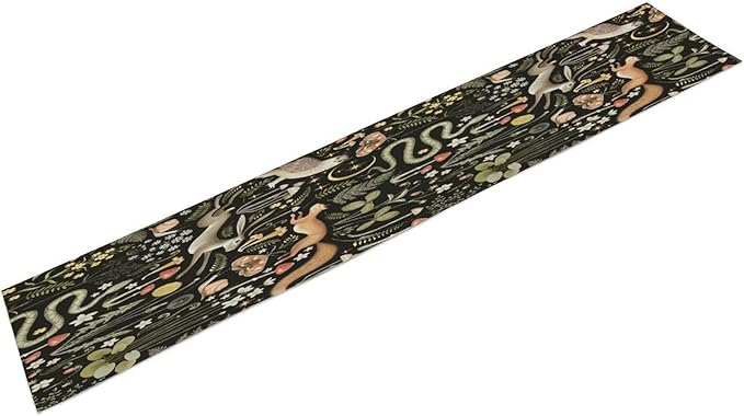 Mushroom Table Runner,Vintage Boho Forest Wild Animal Wildflower Botanical Plants Pattern Print Burlap Hotel Indoors Outdoor Dining Room Kitchen Holiday Party, 13x90in