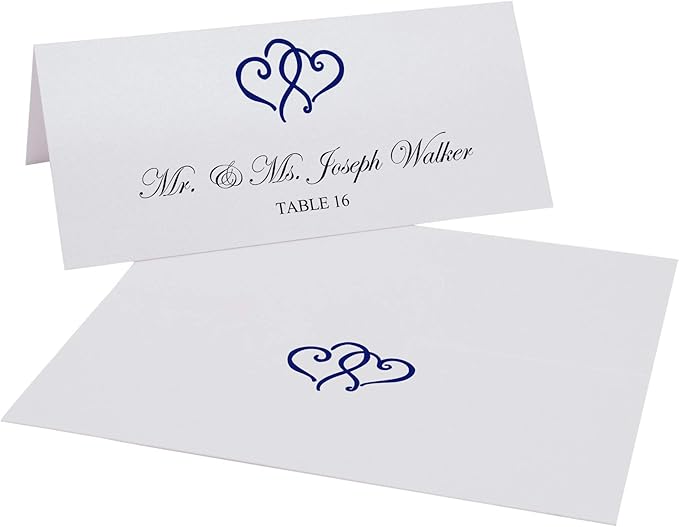 Linked Hearts Printable Place Cards, Navy (Choose Color), Set of 60 (10 Sheets), Laser & Inkjet Printers - Wedding, Party, Dinner, and Special Events - Made in the USA