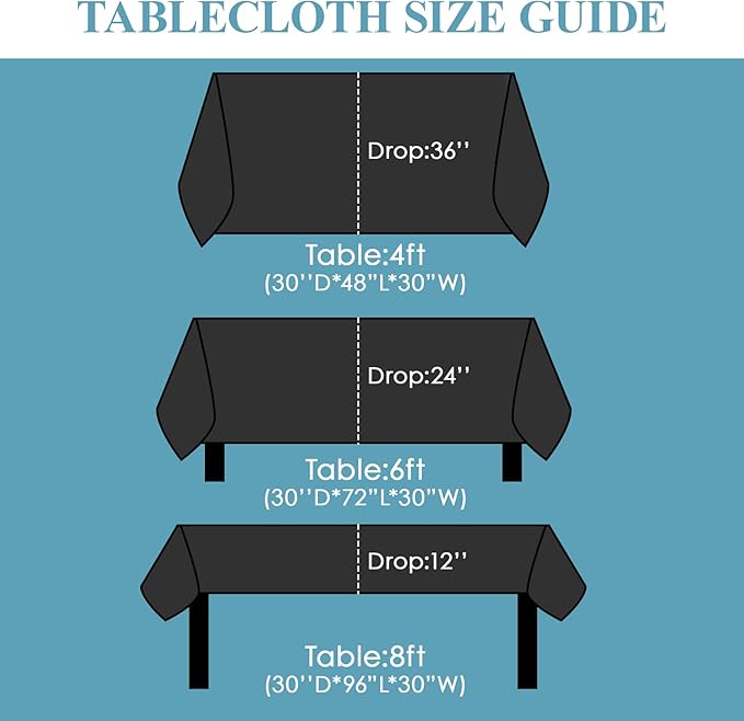VidaFete Tablecloth 60 * 120nch 6pack Rectangle Table Cloth Polyester, Stain Wrinkle Resistant Dining Table Cover for Kitchen Dinning Party Wedding Rectangular Tabletop Buffet Decoration(Black)