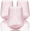40 count Origami Ripple Unbreakable Stemless Plastic Wine Champagne Whiskey Glasses Elegant Durable Disposable Indoor Outdoor Ideal for Home, Bars, Wedding, Ribbed 12 Ounce Cups (Pink)