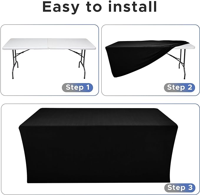 Nasitos Spandex Fitted Table Covers for 6 Foot Tables - 72 x 30 Inch - 4 Pack Black Stretch Rectangle Table Clothes, Wrinkle Resistant Tablecloths for Folding Table, Parties, Trade Show, Birthday