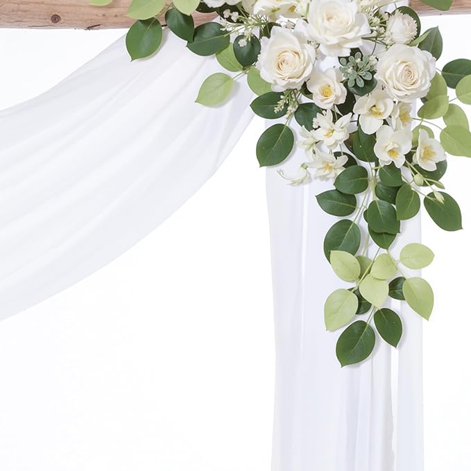 Wedding Arch Draping Fabric,2 Panels 18FT White Wedding Arch Drapes Chiffon Fabric Drapery Arch Decorations for Ceremony Reception Party Ceiling Backdrop