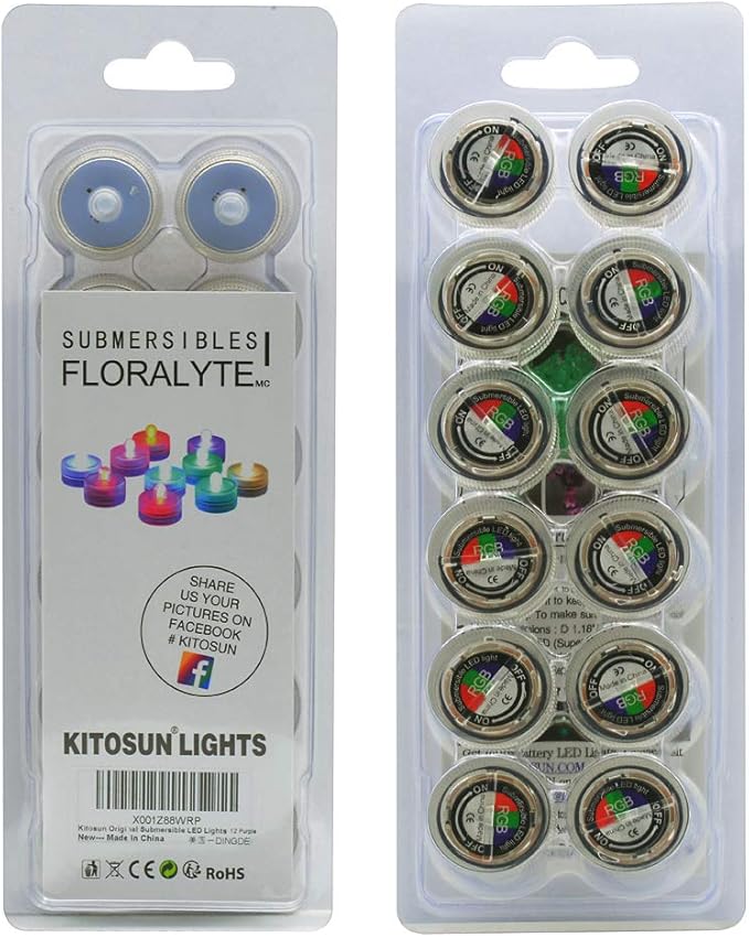 KITOSUN Submersible LED Lights cr2032 Battery Powered Underwater Waterproof LED Tea Light Candles for Events Wedding Centerpieces Vase Floral Xmas Holidays Home Decor Lighting(Pack of 12) (Purple)