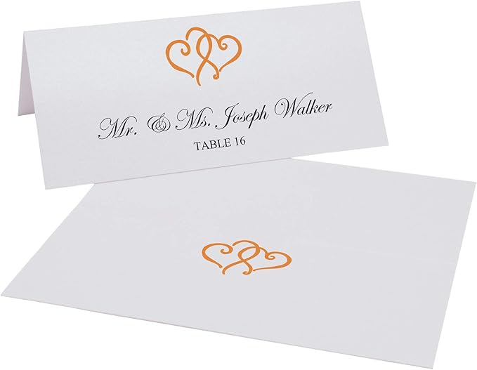 Linked Hearts Printable Place Cards, Orange (Choose Color), Set of 150 (25 Sheets), Laser & Inkjet Printers - Wedding, Party, Dinner, and Special Events - Made in the USA