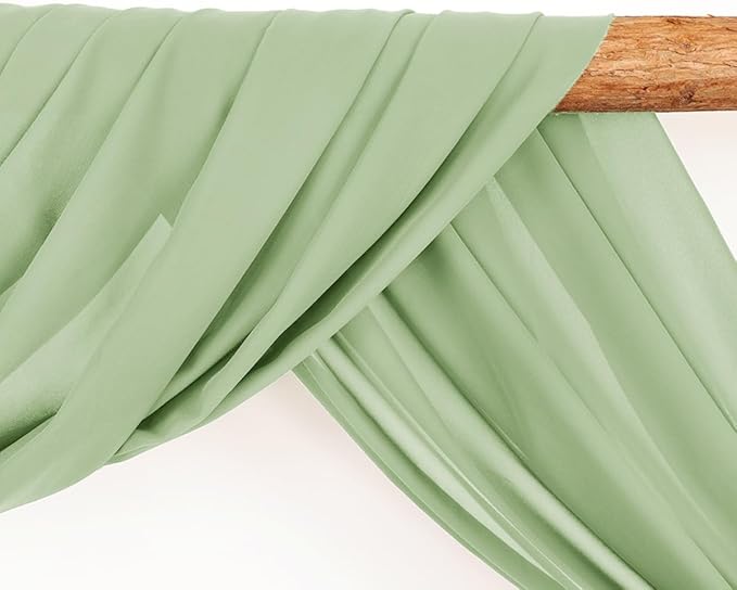 Wedding Arch Draping Fabric 2 Panels 30'' x 18FT Sage Green Sheer Chiffon Arch Drapery for Photo Booth Bridal Shower Baby Shower Church Decor Newborn Photography Christening Outdoor Party
