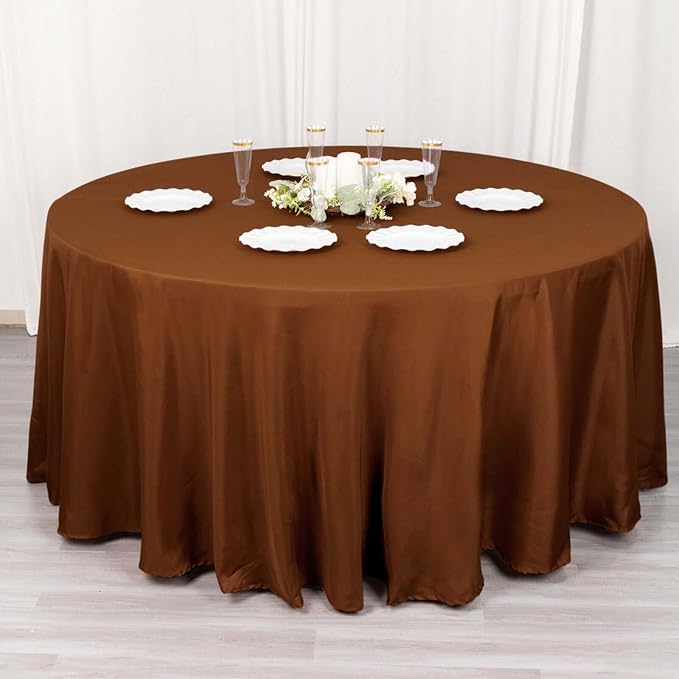 Efavormart Round Tablecloth, 120 Inch Stain & Wrinkle Resistant Washable Table Cloth, Decorative Polyester Fabric Table Cover for Banquet, Wedding, Dining - Cinnamon Brown