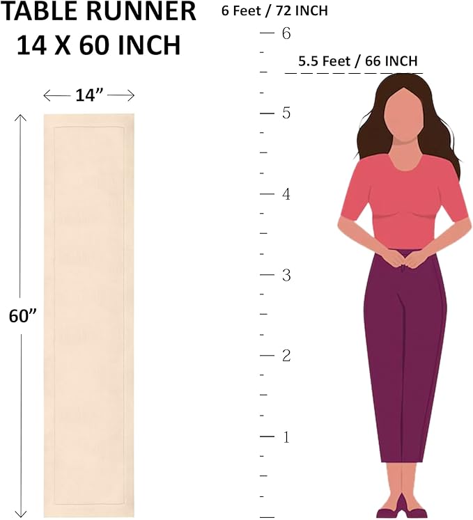 Solino Home White Table Runner 60 Inches - Cotton Linen Hemstitch Coffee Table Runner 14 x 60 Inch Ideal for Dresser Tables - Fall, Autumn, Halloween, Thanksgiving, Christmas, Holiday