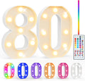 Pooqla 80th Birthday Decoration fors Her Him, 35 Colors LED Light Up Numbers with Remote, Multicolor Marquee Numbers 80 Sign for Party Backdrop 80th Birthday Gift, Lighted Number 80